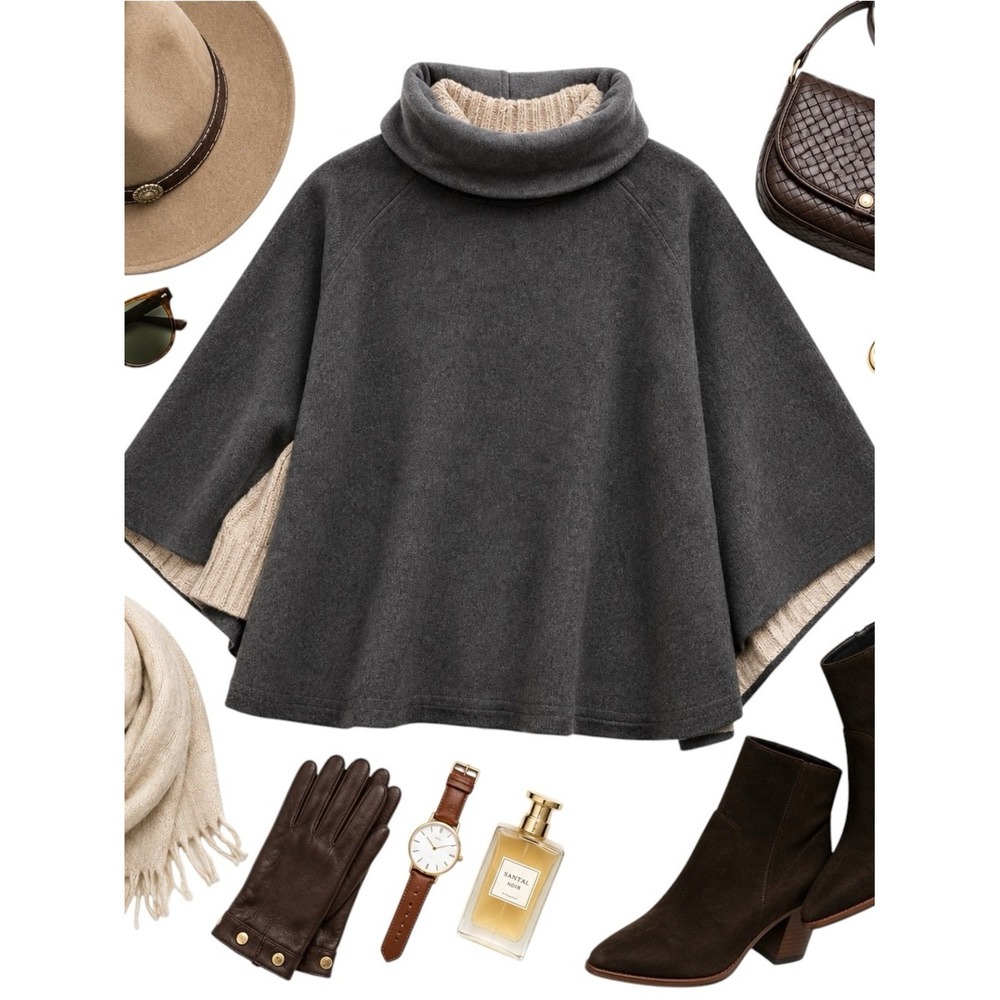 Synergy Organic Clothing Gray 100% Wool Cape Poncho Funnel Neck Small Minimalist